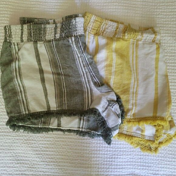 No Boundaries High Rise Linen Blend Stripe Shorts Lot Green White Yellow Sz XL - Picture 1 of 11